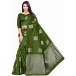 Green Soft Lichi Silk Printed Saree with Unstitched Blouse