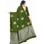 Generic Women's Soft Lichi Silk Printed Saree With Unstitched Blouse 5.5Mtr (Green) - Image 2