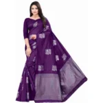 Purple Soft Lichi Silk Printed Saree with Unstitched Blouse