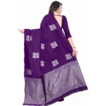 Generic Women's Soft Lichi Silk Printed Saree With Unstitched Blouse 5.5Mtr (Purple) - Image 2