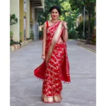 Red Lichi Silk Printed Saree for Women