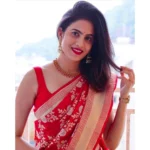 Generic Women's Soft Lichi Silk Printed Saree With Unstitched Blouse 5.5Mtr (Red) - Image 2