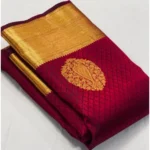 Maroon Soft Lichi Silk Printed Saree with Unstitched Blouse