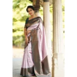 Generic Women's Soft Lichi Silk Printed Saree With Unstitched Blouse 5.5Mtr (Light-Pink) - Image 2