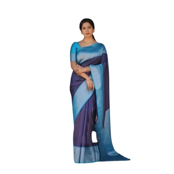 Women's Soft Blue Lichi Silk Printed Saree