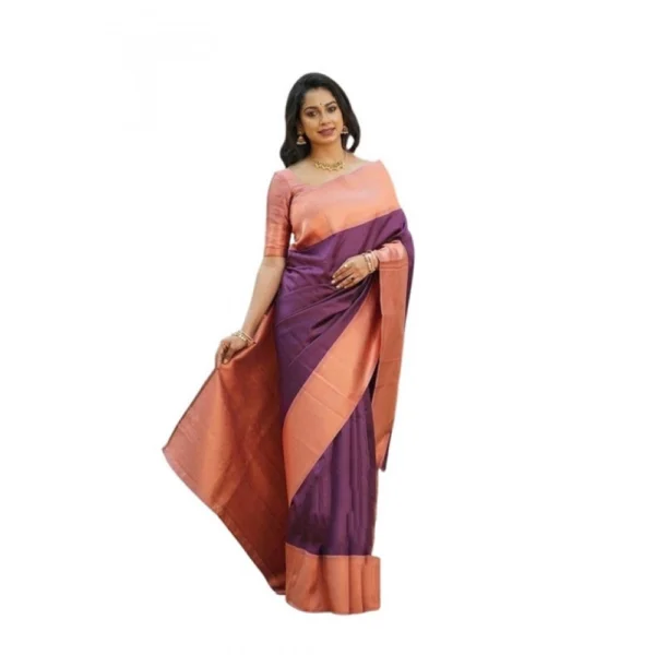 Purple Soft Lichi Silk Printed Saree for Women