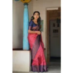 Generic Women's Soft Lichi Silk Printed Saree With Unstitched Blouse 5.5Mtr (Red) - Image 2