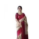 Generic Women's Soft Lichi Silk Printed Saree With Unstitched Blouse 5.5Mtr (Cream)