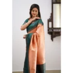 Generic Women's Soft Lichi Silk Printed Saree With Unstitched Blouse 5.5Mtr (Orange) - Image 2