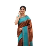 Brown Soft Lichi Silk Printed Saree for Women