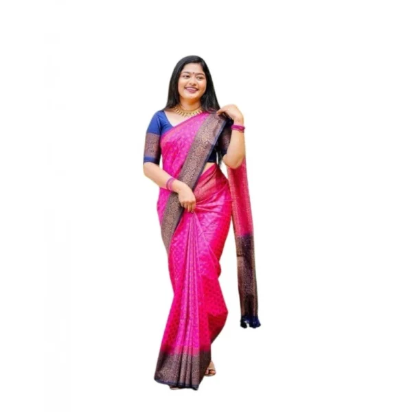 Pink Lichi Silk Printed Saree for Women