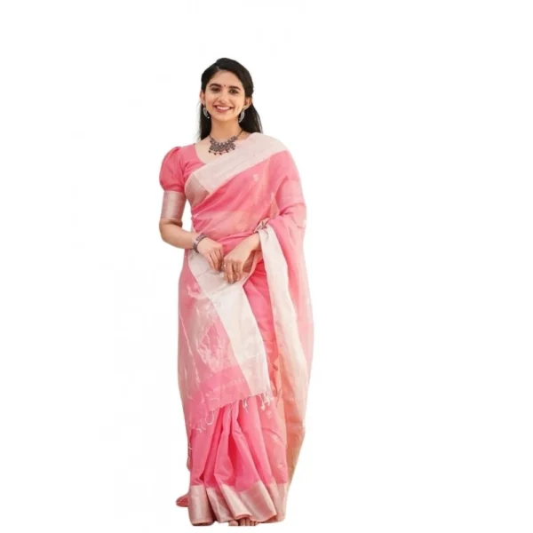 Pink Lichi Silk Printed Saree for Women