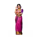 Pink Lichi Silk Printed Saree for Women