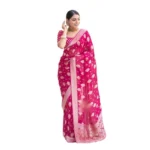 NariHaat Pink Soft Lichi Silk Printed Saree with Unstitched Blouse
