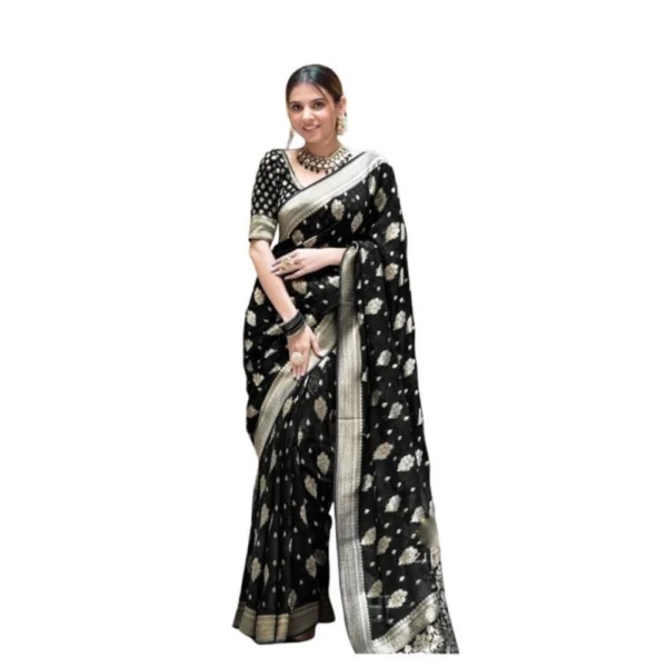Black Lichi Silk Saree for Women