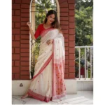 Generic Women's Soft Lilan Printed Saree With Unstitched Blouse 5.5Mtr (White) - Image 2