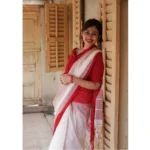 Generic Women's Soft Lilan Printed Saree With Unstitched Blouse 5.5Mtr (White) - Image 2