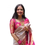 Grey Lichi Silk Printed Saree for Women