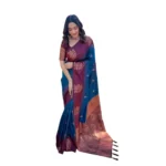 Blue Soft Lichi Silk Printed Saree for Women by NariHaat