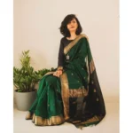 Generic Women's Soft Lichi Silk Printed Saree With Unstitched Blouse 5.5Mtr (Green) - Image 2