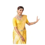 Yellow Soft Lichi Silk Printed Saree for Women