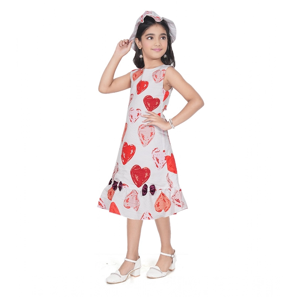 Red Popcorn Printed Sleeveless Girls Dress