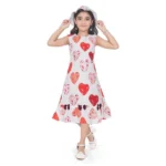 Generic Girl's Popcorn Printed Sleeve Less Round Neck Dress (Red) - Image 3