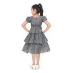 Generic Girl's Artificial Silk Striped Short Sleeve V Neck Dress (Grey) - Image 4