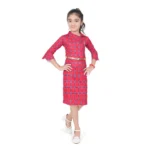 Pink Knitted Printed Girls Dress
