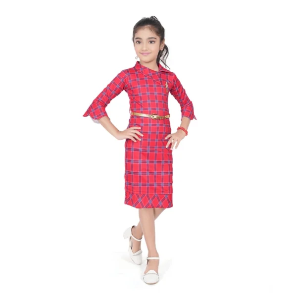 Pink Knitted Printed Girls Dress