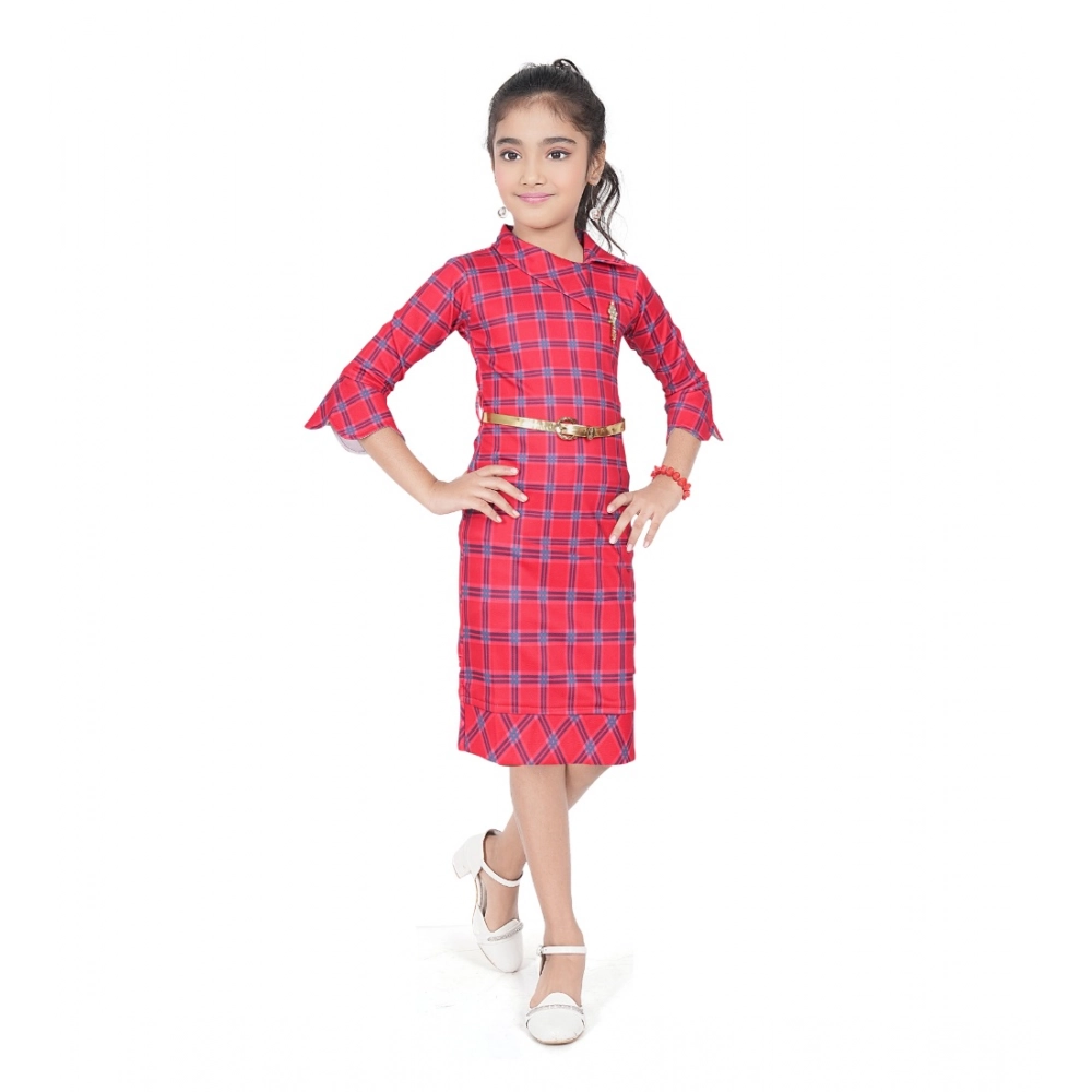 Pink Knitted Printed Girls Dress