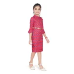 Generic Girl's Knitted Printed 3/4 th Sleeve Close Neck Dress (Pink) - Image 3