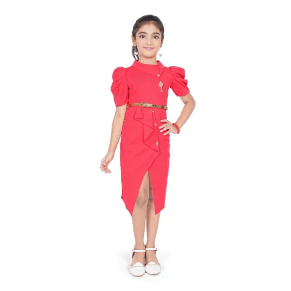 Pink Cotton Lycra Solid Girls Dress