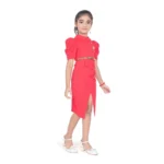 Generic Girl's Cotton Lycra Soild Short Sleeve Close Neck Dress (Pink) - Image 4