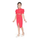 Generic Girl's Cotton Lycra Soild Short Sleeve Close Neck Dress (Pink) - Image 3