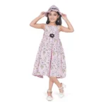 Pink Cotton Printed Sleeveless Girls Dress