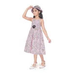 Generic Girl's Cotton Printed Sleeve Less Round Neck Dress (Pink) - Image 3