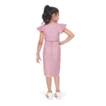 Generic Girl's Knitted Striped Short Sleeve Close Neck Dress (Pink) - Image 2