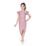 Generic Girl's Knitted Striped Short Sleeve Close Neck Dress (Pink) - Image 3