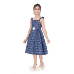 Generic Girl's Cotton Printed Sleeve Less Squre Neck Dress (Navy Blue) - Image 3