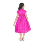 Generic Girl's Brocket Silk Printed Short Sleeve Close Neck Dress (Rani Pink) - Image 3