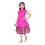 Generic Girl's Brocket Silk Printed Short Sleeve Close Neck Dress (Rani Pink) - Image 4