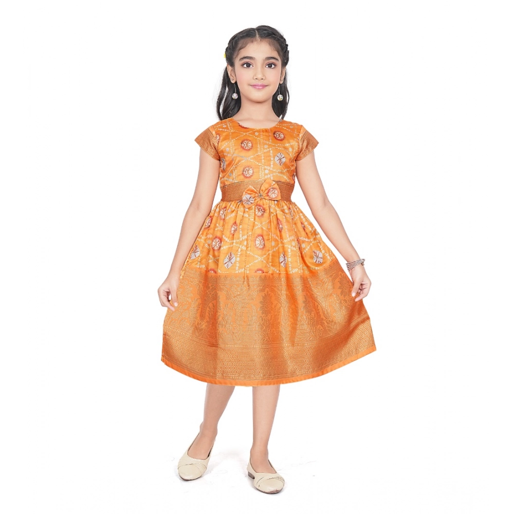 Orange Brocket Silk Girls Dress
