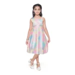 Generic Girl's Satin Soild Sleeve Less Designer Neck Dress (Multicolor)