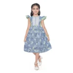 Generic Girl's Twill Printed Short Sleeve Round Neck Dress (Green)