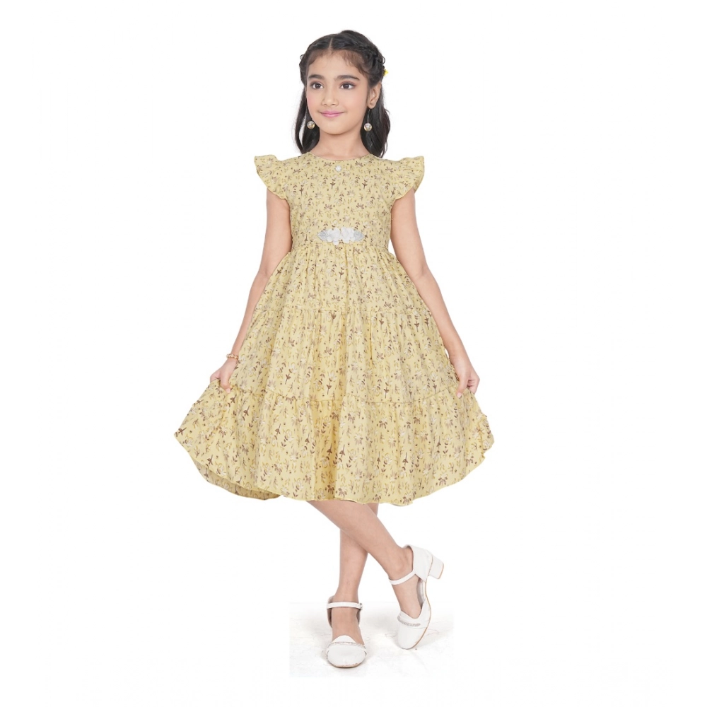 Yellow Twill Printed Girls Dress