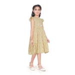 Generic Girl's Twill Printed Short Sleeve Round Neck Dress (Yellow) - Image 2