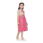 Generic Girl's Twill Printed Short Sleeve Round Neck Dress (Pink) - Image 4