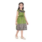 Generic Girl's Brocket Printed Short Sleeve Round Neck Dress (Green) - Image 2