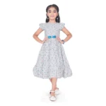 Generic Girl's Twill Printed Short Sleeve Round Neck Dress (Grey)
